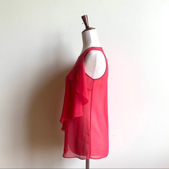 ZARA BASIC Dark pink ruffled sleeveless blouse XS Extra small - Picture 4 of 9